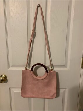 Chic Blush Pink Leather Tote with Round Handle